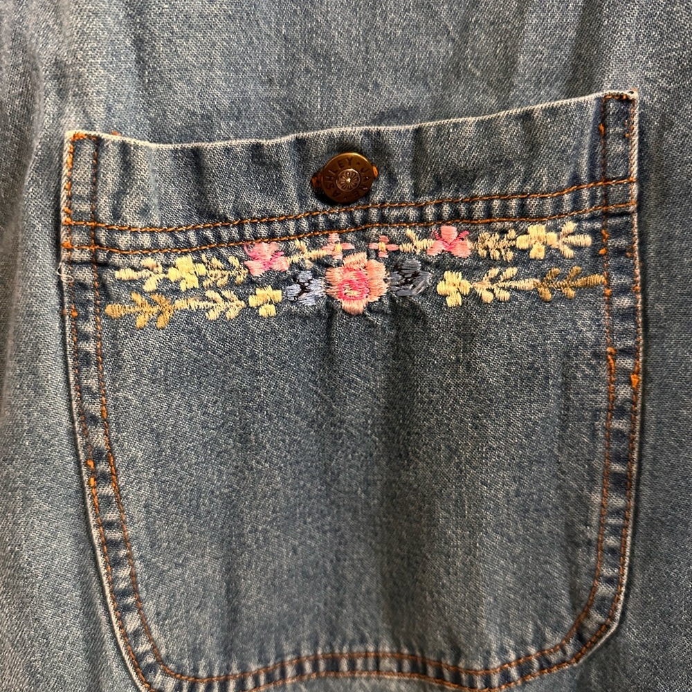 Embroidered Denim Sleeveless Dress - Blue - Picture 6 of 7